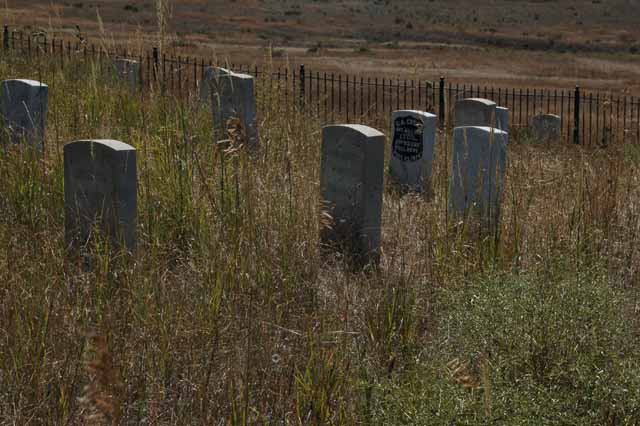 grave markers around the spot where Custer was killed